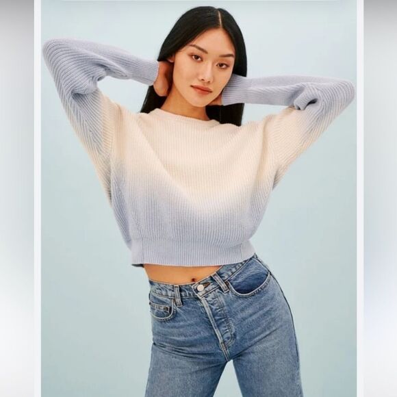 Reformation Blue and Cream  ombré Crew Neck Sweater, XS - Picture 1 of 11